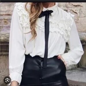 Zara White Blouse with Black Bow